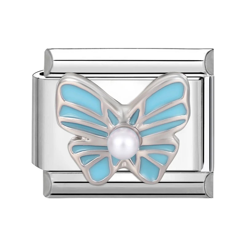 3D Shiny Zircon Sweet Candy Starfish Bow Butterfly Italian Charm Links Fit 9MM Stainless Steel Bracelet Women Jewelry DIY Making