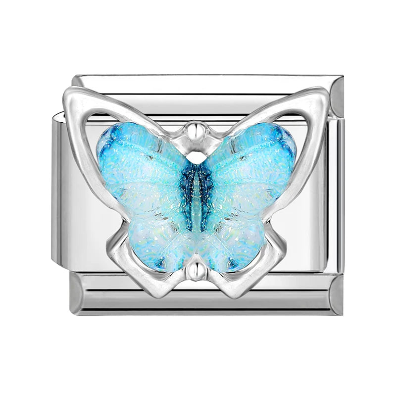 3D Shiny Zircon Sweet Candy Starfish Bow Butterfly Italian Charm Links Fit 9MM Stainless Steel Bracelet Women Jewelry DIY Making