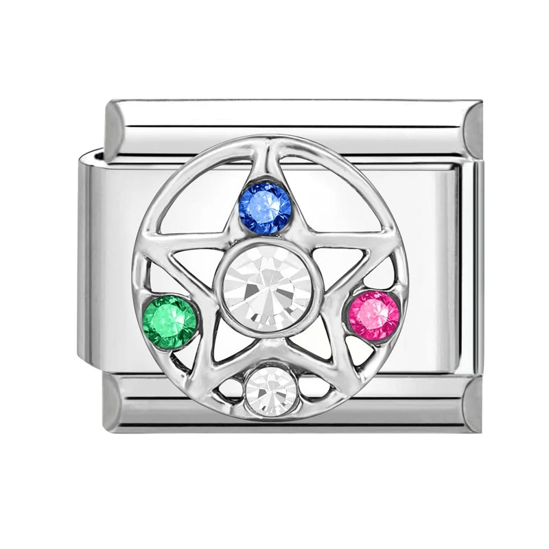 3D Shiny Zircon Sweet Candy Starfish Bow Butterfly Italian Charm Links Fit 9MM Stainless Steel Bracelet Women Jewelry DIY Making