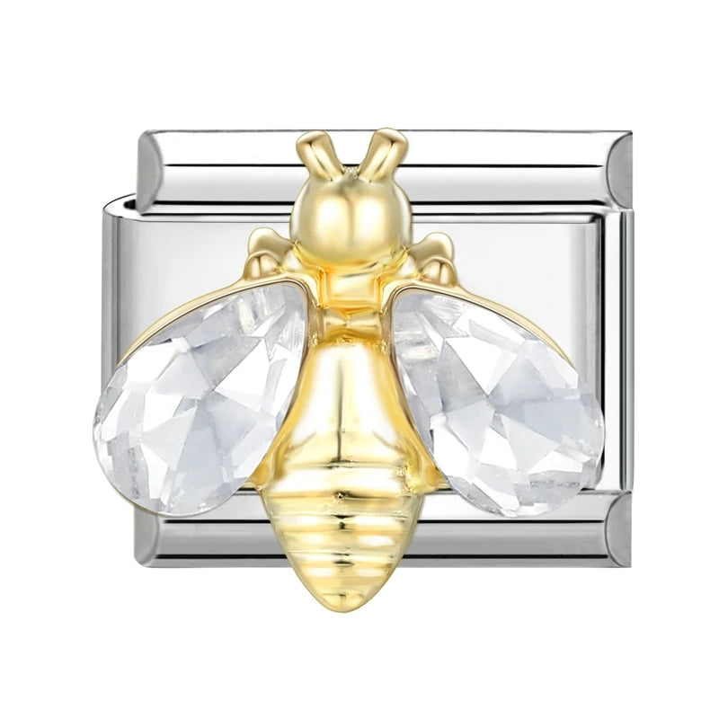 3D Shiny Zircon Sweet Candy Starfish Bow Butterfly Italian Charm Links Fit 9MM Stainless Steel Bracelet Women Jewelry DIY Making