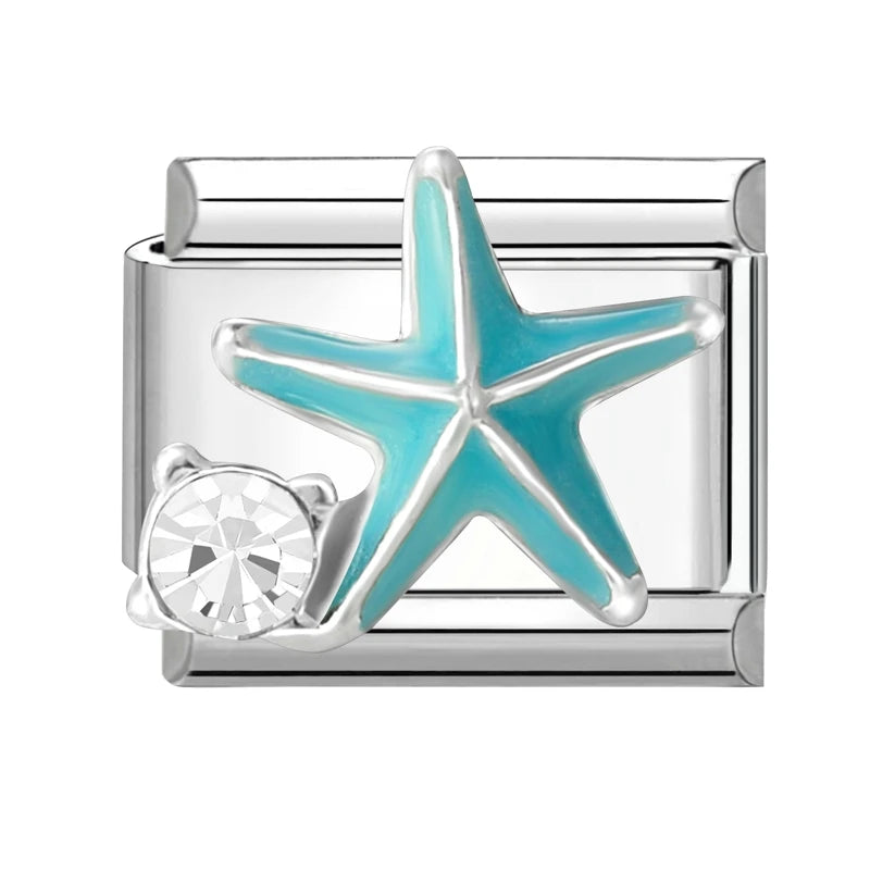 3D Shiny Zircon Sweet Candy Starfish Bow Butterfly Italian Charm Links Fit 9MM Stainless Steel Bracelet Women Jewelry DIY Making
