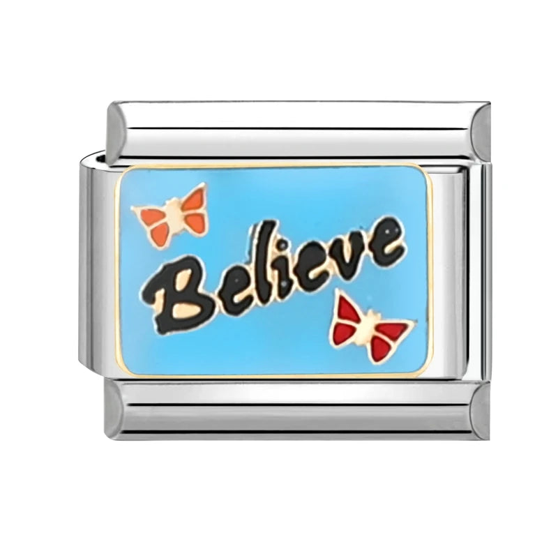 New 1PC Make Money Happy Day Lucky You Good Luck Love You Italian Charm Links Fit 9Mm Stainless Steel Bracelet DIY Making Gifts