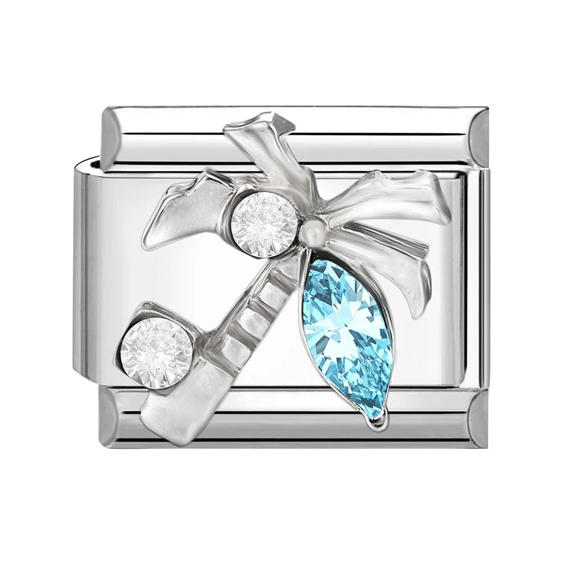 3D Shiny Zircon Sweet Candy Starfish Bow Butterfly Italian Charm Links Fit 9MM Stainless Steel Bracelet Women Jewelry DIY Making